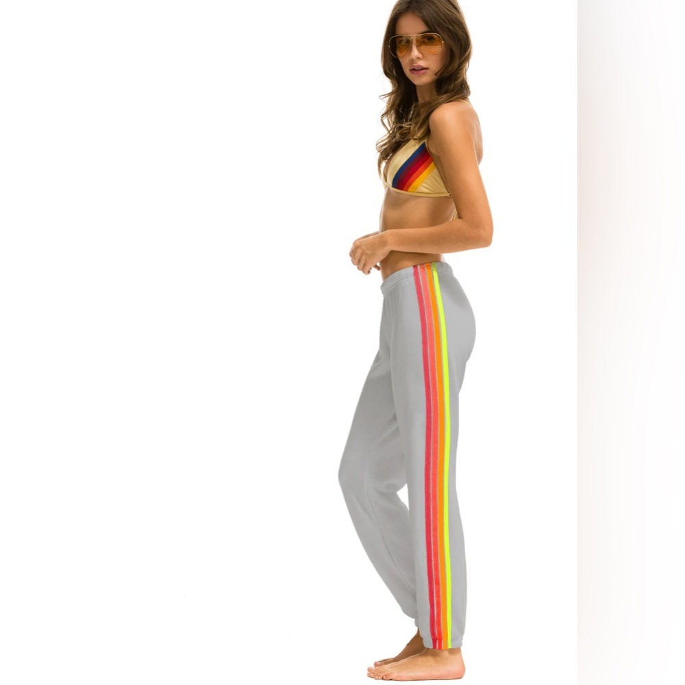 RARE | Aviator Nation - 4 Stripe Women's Sweatpant in Light Grey/Neon